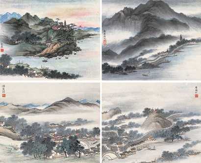 张深 山水 册页（十二开选四）